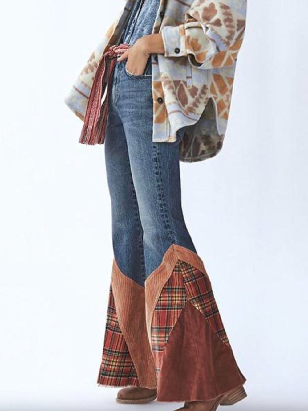 Free People We The Free Anthropology Multi Bell Bottom Jeans 26